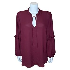 Torrid Georgette Ruffle Long Sleeve Blouse 1X Zinfandel Maroon NWT